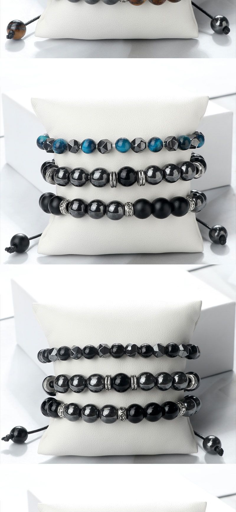 Unisex sieraden mode kralen elastische gevlochten hand touw zakelijke mannen zwarte galsteen cut-off spacer combinatie pak_voghion.com