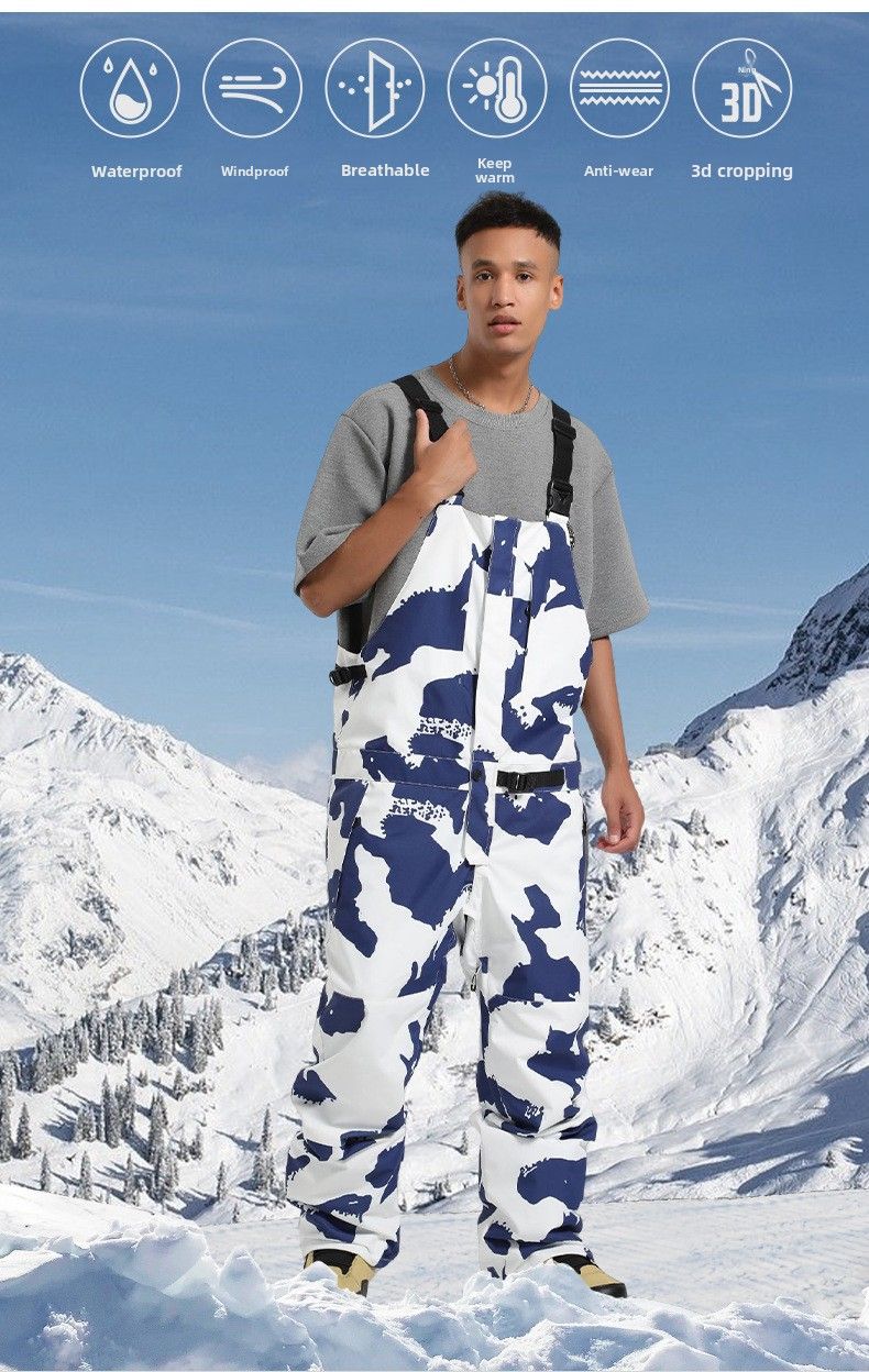 Neue Trägerhose Damen, lockerer, wasserdichter, atmungsaktiver, warmer, verschleißfester einteiliger Skianzug für Herren, Doppelbrettsport_voghion.com