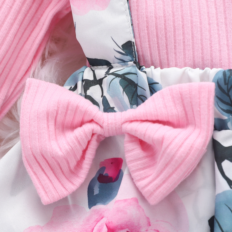 Dětské oblečení, jarní a podzimní oblečení, dětské oblečení s krátkými rukávy, trojúhelníkový overal s květinovou mašlí a podvazkovou sukní_voghion.com