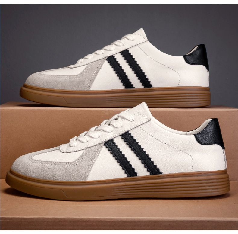 Große deutsche Trainingsschuhe aus Rindsleder für Herren, farblich abgestimmt auf kontrastierendes Weiß, Freizeit-Sportschuhe_voghion.com