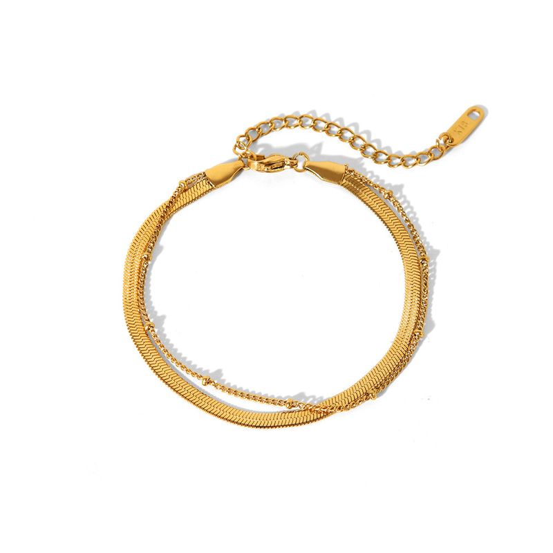 Corrente de cobra plana de camada dupla banhada a ouro verdadeiro de aço inoxidável INS, tornozeleira simples de praia para o verão, mais vendida_voghion.com