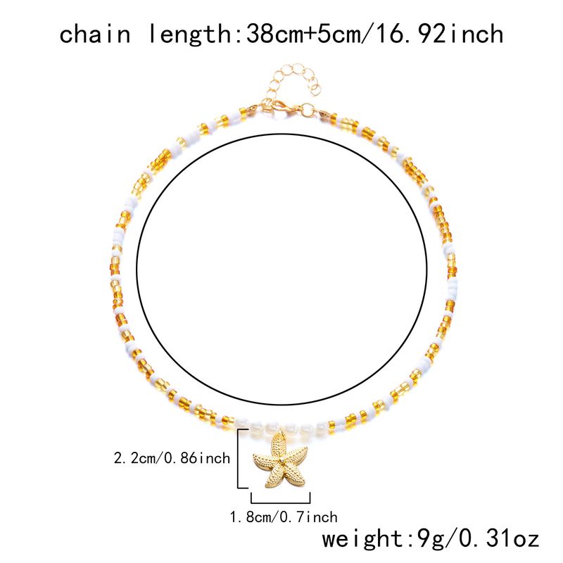 Collana girocollo con perle di riso semplici per donna, casual, versatile, da spiaggia, a forma di stella marina_voghion.com