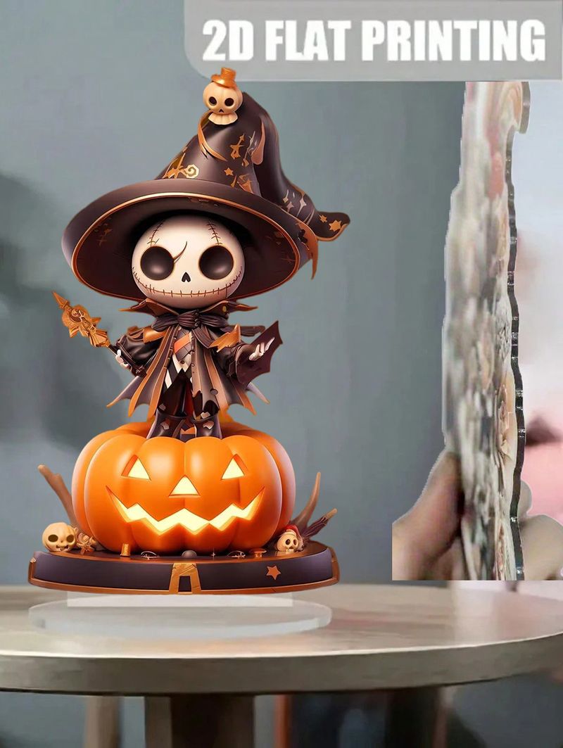 Halloween Pumpkin Skeleton Man 2D Flat Acrylic Figurine Home Office Cafe Room Studio Display Case Table Ornament Desktop Decor_voghion.com