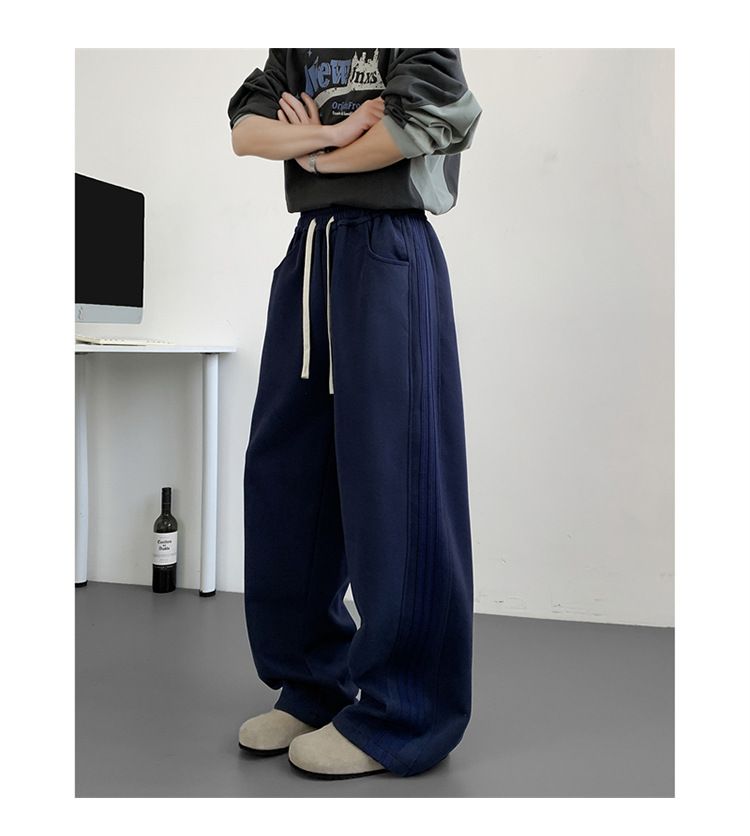 Yan Şeritli ve Kırışık Tasarımlı Erkek Günlük Jogger Pantolon - Günlük Giyim İçin Bol Kesim, Elastik Bel, Rahat Antrenman Eşofman Altı_voghion.com