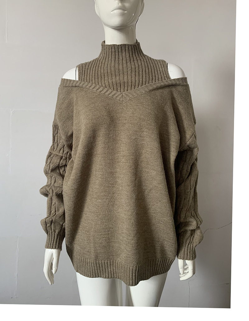 Schulterfreie Damen-Rollkragenpullover für Damen, lockere, grenzüberschreitende Pullover in großer Version für Damen_voghion.com