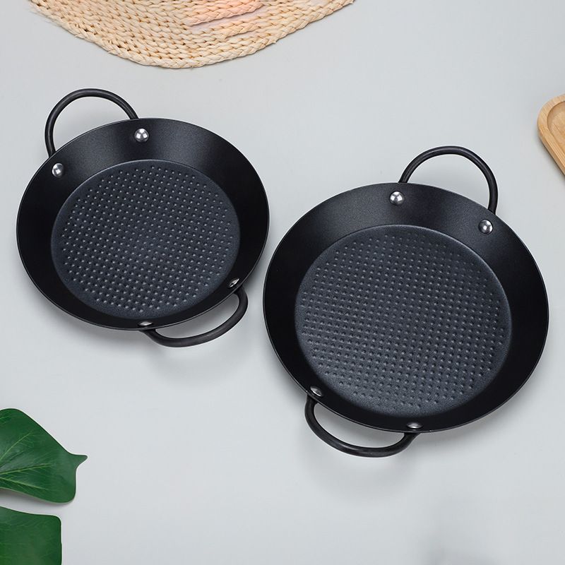 Korean Style Thickened Grill Cast Iron Baking With Wooden Board For Home Electric Stove Round Steak Grilling Pan_voghion.com