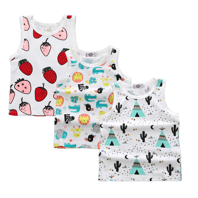 Gilet sans manches pour mères et enfants, garçons et filles, maillot de corps en coton fin, dessin animé, haut décontracté, été_voghion.com