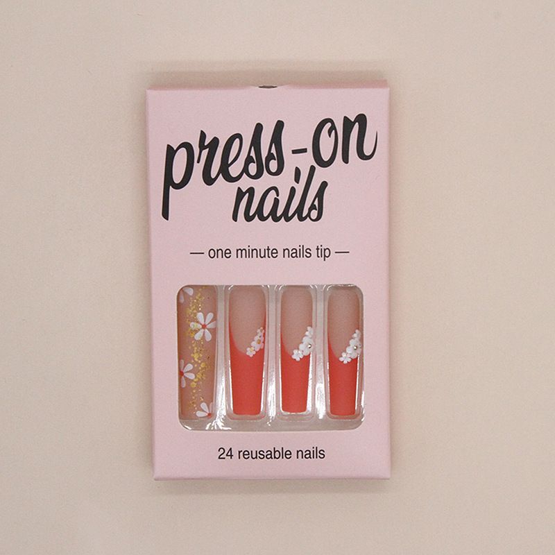 Nails Art & Tools Frosted Golden Autumn Orange Style Long Water Pipe Nail Hot Girl Style Diamond Flower Wear Nail Wholesale Nails_voghion.com