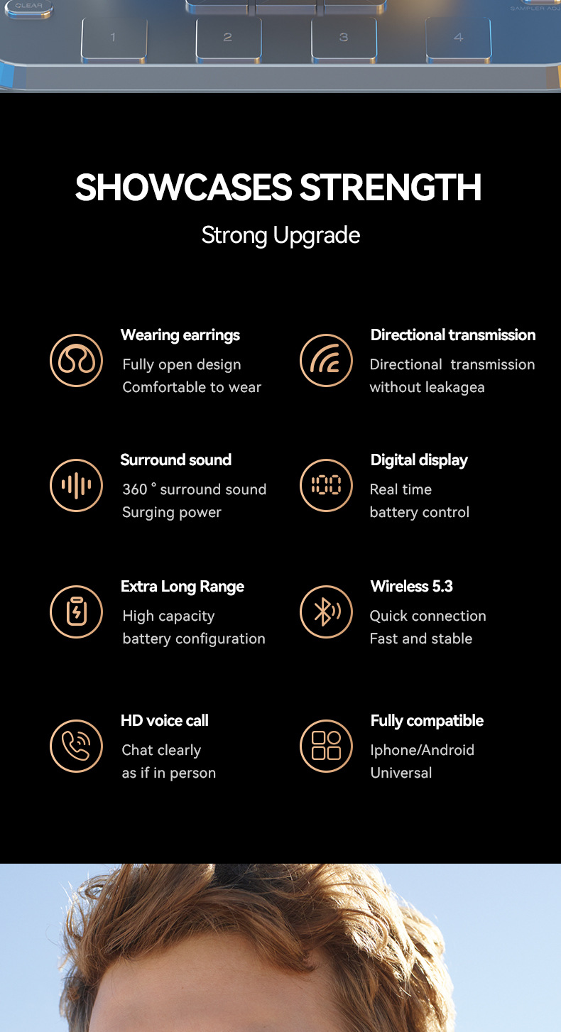 M47 Bone Conduction Earhook Bluetooth Headphones – Open-Fit Sports, Digital Display & Long Battery Life_voghion.com