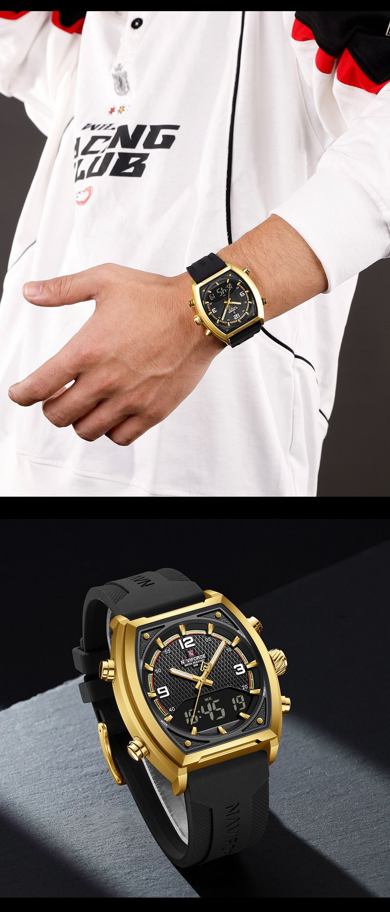 Herren Militär Dual Display Uhr Neue Tonneau Zifferblatt Quarz Armbanduhr Männer Wasserdichte Sport Uhren Analog Digital Uhr_voghion.com