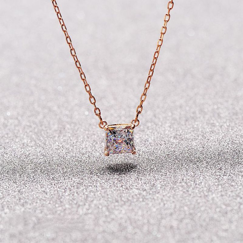 Square Silver Single Diamond Necklace Female Element Crystal Clavicle Necklace Female Distribution_voghion.com