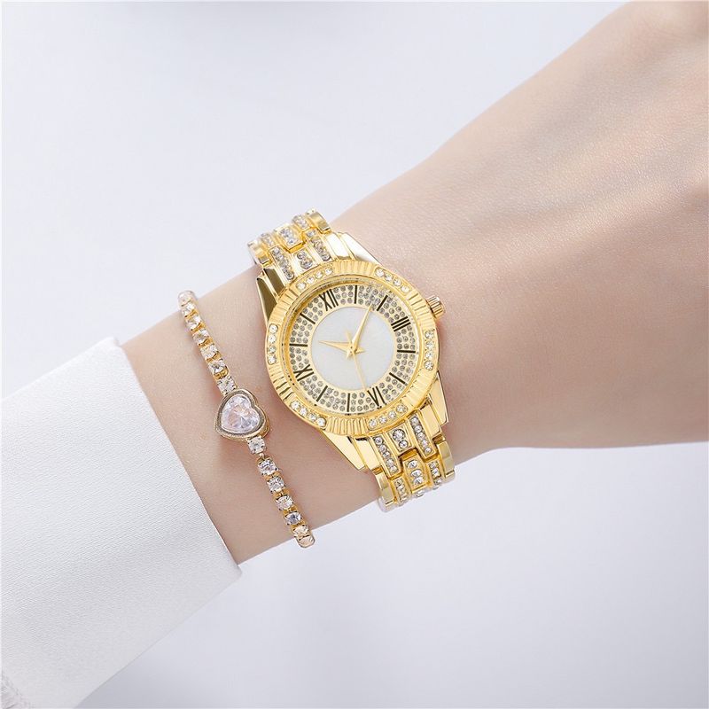 Diamanten besëtzt Damen réimesche Stol Rimm Luxus Moud Kaddoskëscht Auer Bracelet zweedeeleg Quartz Auer_voghion.com