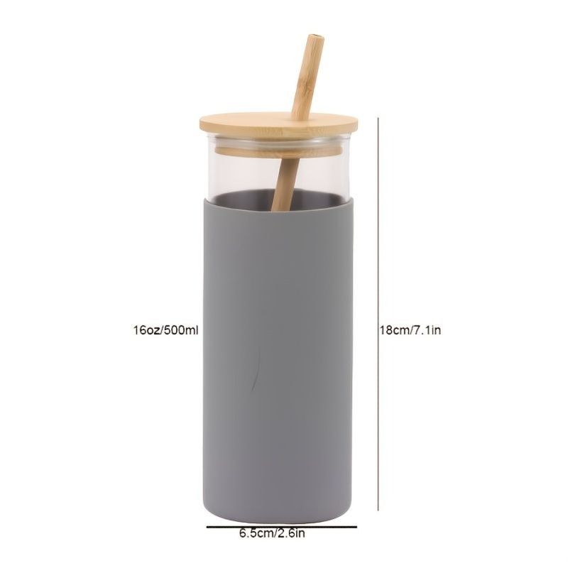 Lid 1pc Borosilicate Colored Rubber Glass Bamboo Bottles Case Water 16oz Straw Silicon And_voghion.com