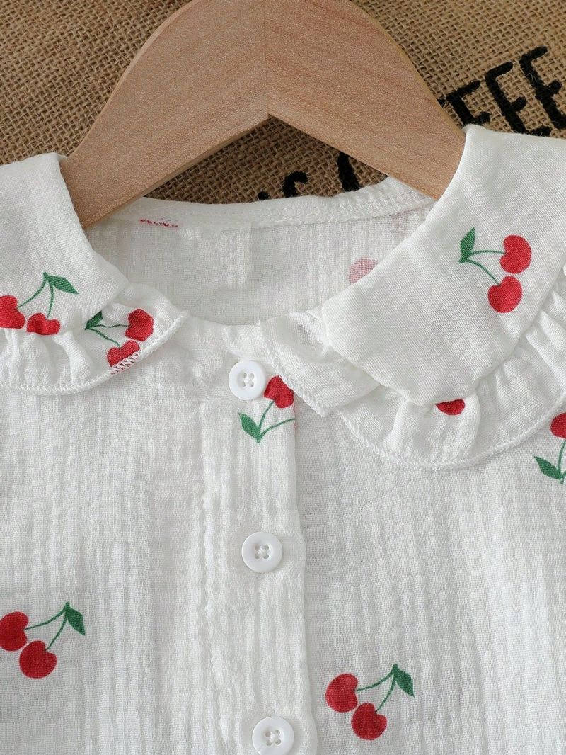 Baby Girl's Printed Collar Top + Shorts + Hat Set – Soft Polyester 3-Piece Outfit (6M-3Y)_voghion.com
