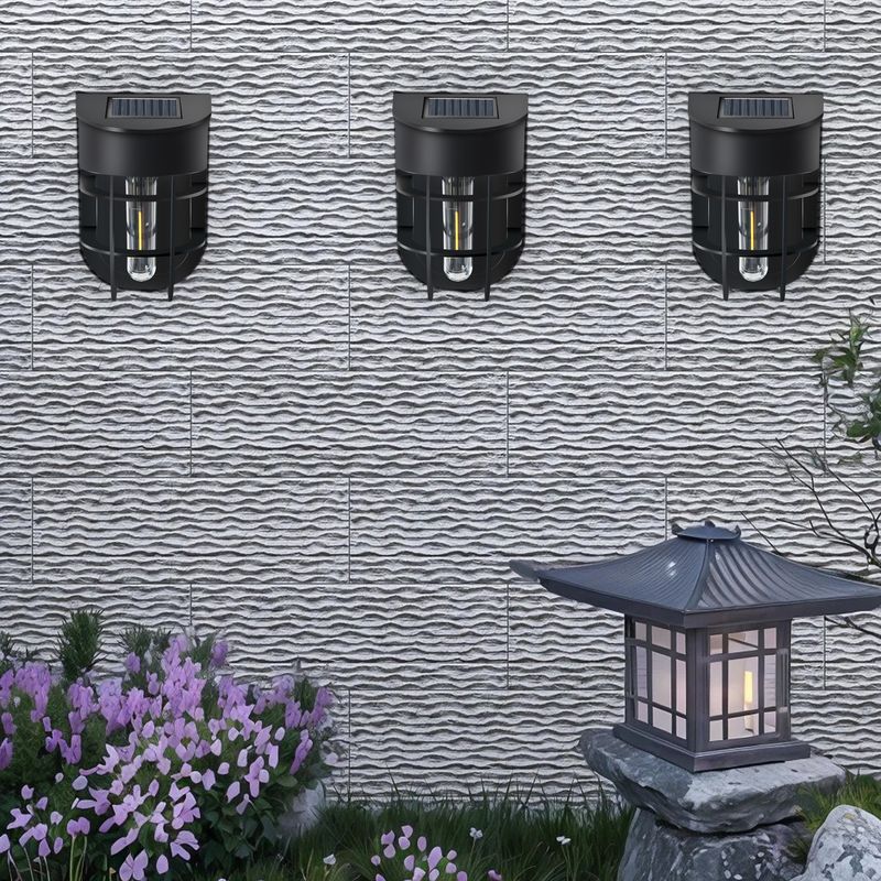 Solarbetriebene Vintage-Wandlaterne – Einstellbares warmweißes Licht, Aussparungsdesign für Zaun- und Gartendekoration_voghion.com