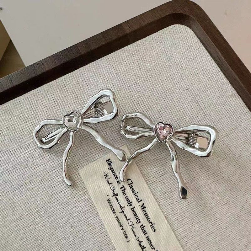 Fermaglio per capelli a forma di cuore con fiocco in metallo, dolce e fresco, con bordo spezzato, accessorio per capelli_voghion.com
