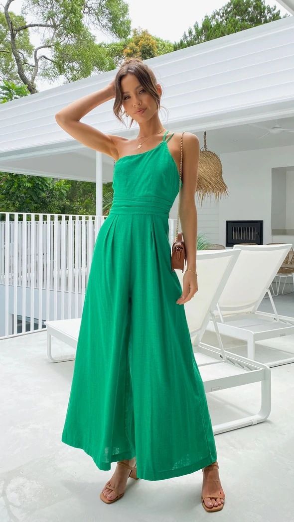 Women's fashion solid color loose wide leg cotton hemp jumpsuit_voghion.com