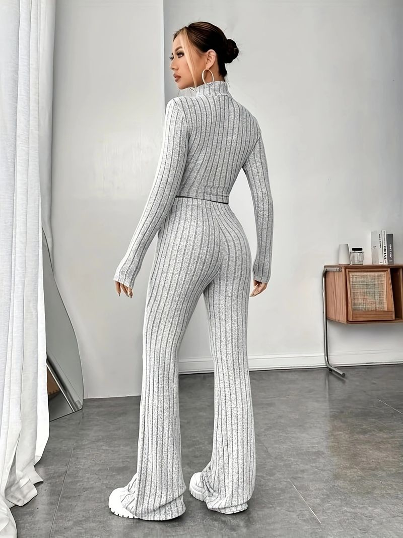 Women's Knit Sweater Two-Piece Set Long Sleeve Fall Outfit Comfortable Stretch Polyester Blend Casual Office Wear Black Grey S M L XL XXL_voghion.com