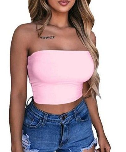 Xomen's Kleding Dames Europese En Amerikaanse Wikkel Borst Effen Kleur Tube Top Off Shoulder Korte Top Strakke Panty's_voghion.com