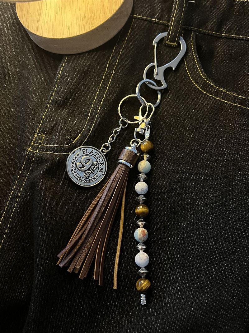 Elegant Beaded Tassel Keychain - Vintage Boho Handmade Bag Charm Accessory With Wooden Beads_voghion.com
