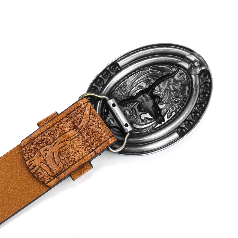 Western cowboy belt Cowhead big plate buckle trend Retro youth retro men's punk leather belt_voghion.com