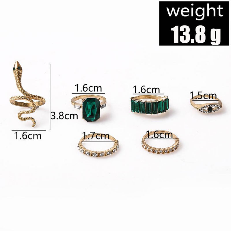 Boho Emerald Snake Ring Knuckle Rings Sets Crystal Finger Rings Gold Serpent Stackable Joint Rings Vintage Midi Rings Jewelry Gifts for Women _voghion.com