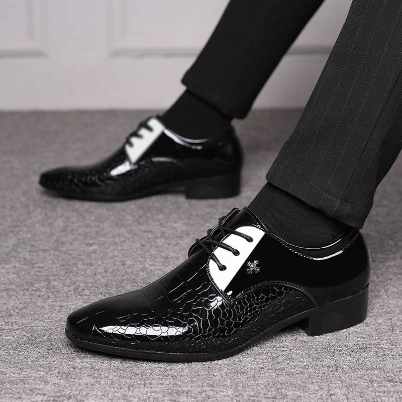 Sharp Pointed Leather Shoes, Popular Men's Shoes, Low Top Shoes, Glossy Surface_voghion.com