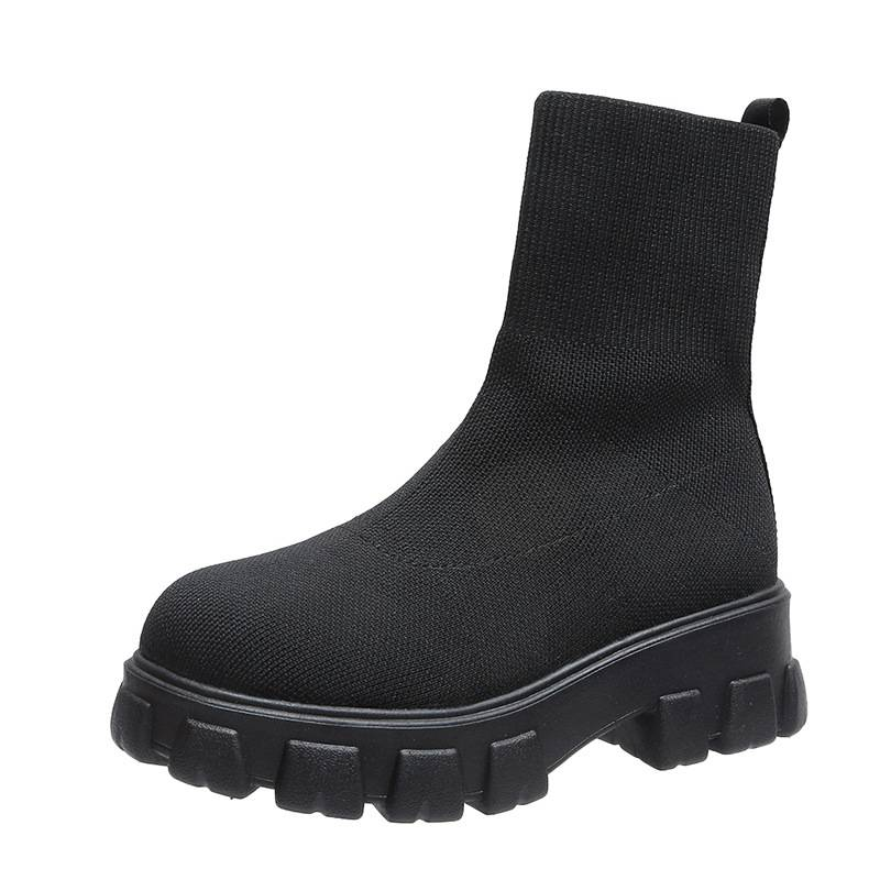 Zapatos de mujer, botas cortas deportivas tejidas voladoras, botas de un solo paso de talla grande_voghion.com