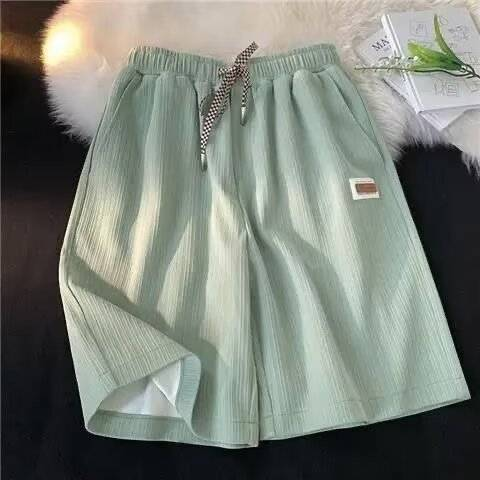 Men's Clothing Waffle Plus Velvet Sports Pants Loose High Street Straight Wide Leg Label Casual Pants_voghion.com