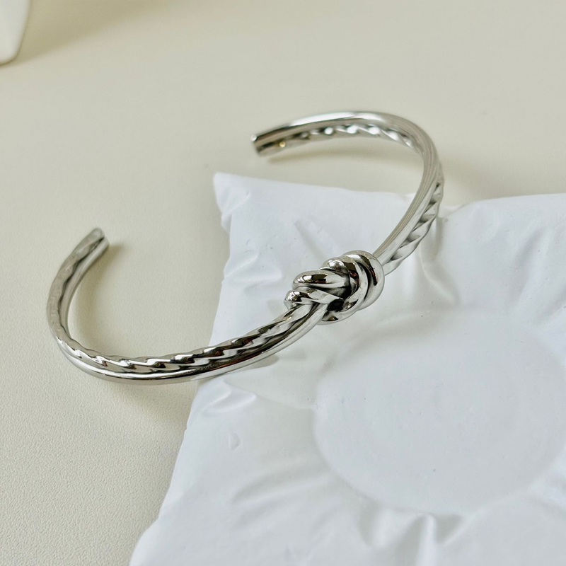 Conjunto de joias femininas da moda, pulseira de aço inoxidável com nó aberto e laço retrô, pulseira banhada a vácuo_voghion.com