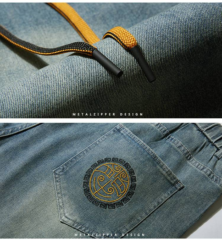 Herrenbekleidung Plus Size Light Luxury Fashion Jeans-Leggings mit elastischer Taille Einfache, lockere Schnürhose_voghion.com