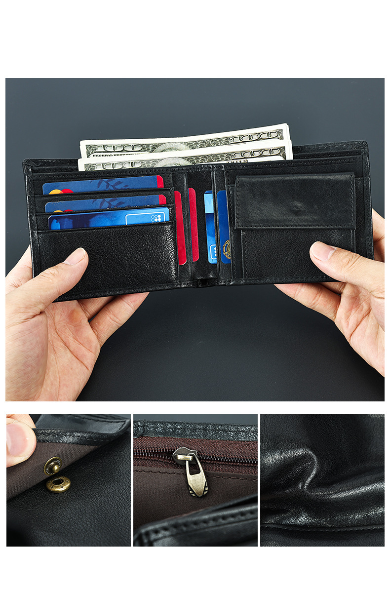 Russian New Vegetable Tanned Leather Men's Wallet Retro Embossed Coin Wallet High End Genuine Leather 2 Fold Wallet Men_voghion.com