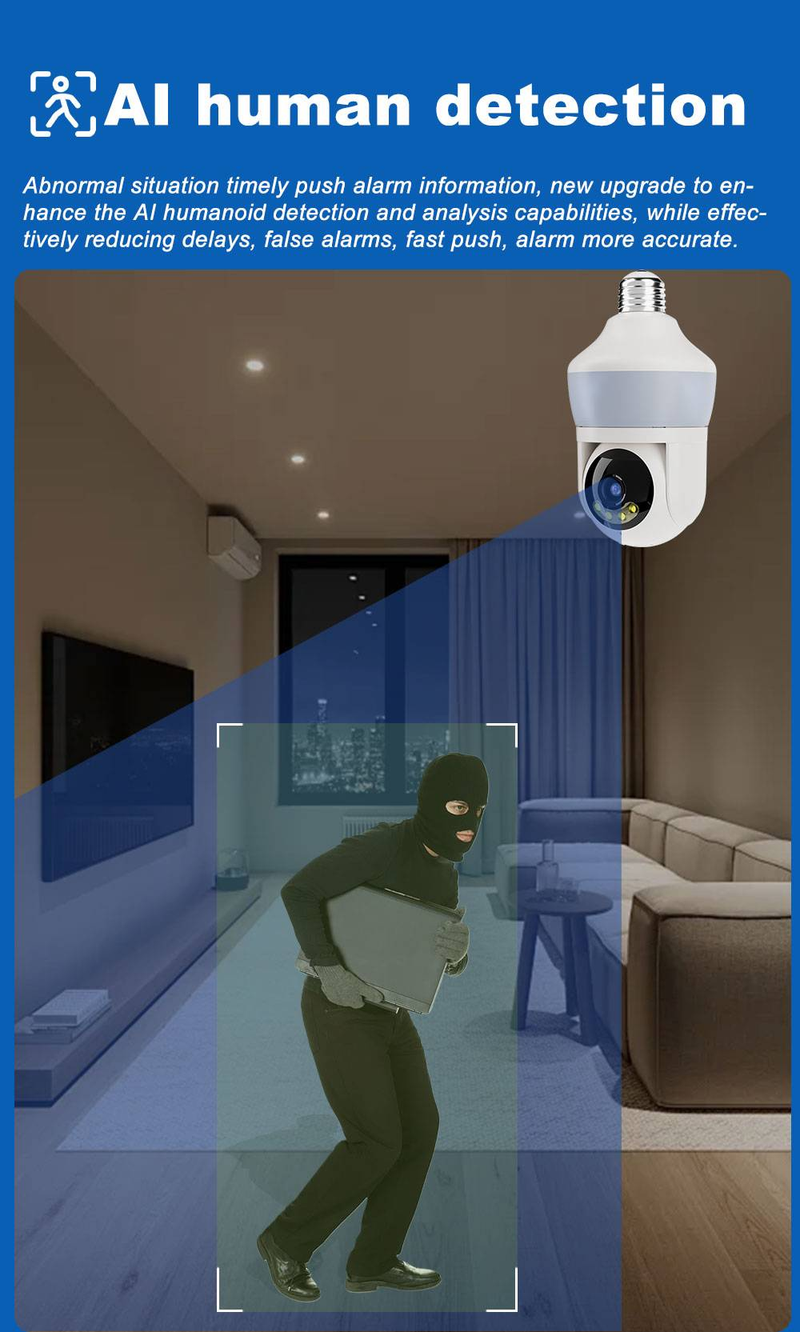 Smart AI Lighting Bulb Surveillance Camera With HD Night Vision, Voice Intercom And WiFi Monitoring_voghion.com