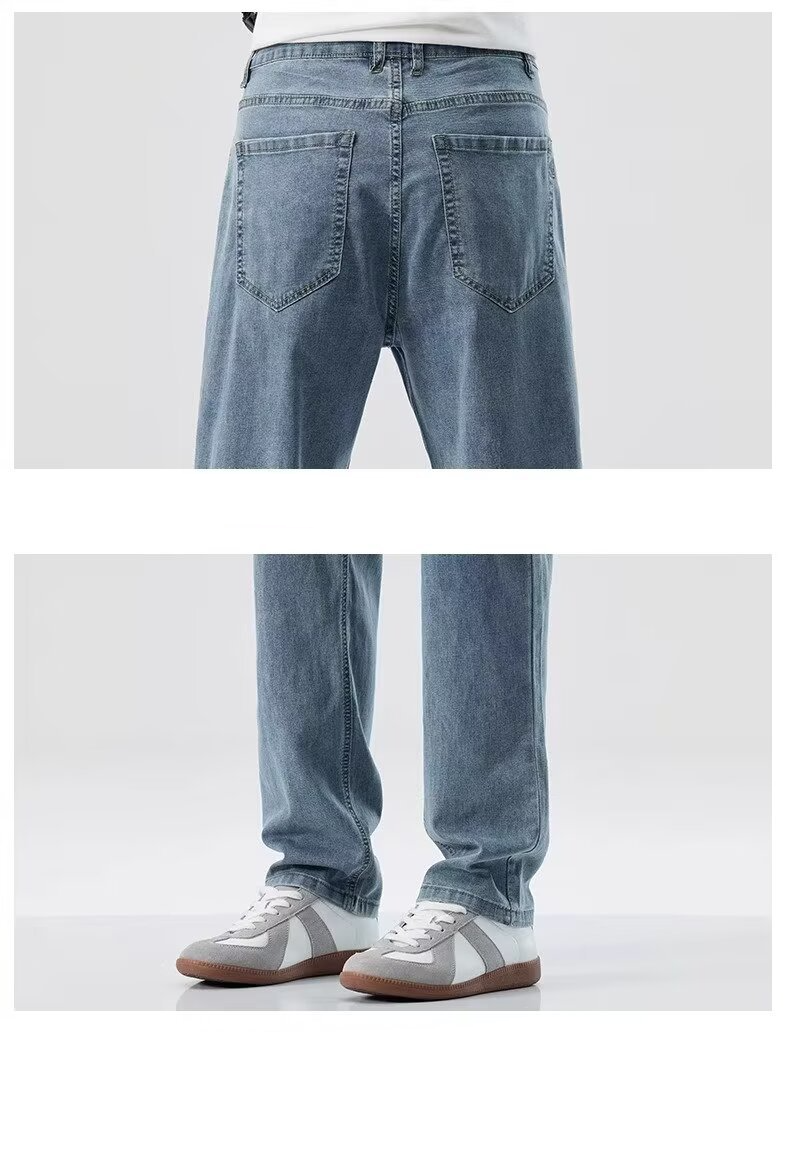 Jeans da uomo in denim elasticizzato, leggero, comodo e dritti, in seta sottile e ghiaccio - Pantaloni casual estivi, leggeri e traspiranti, a gamba dritta_voghion.com