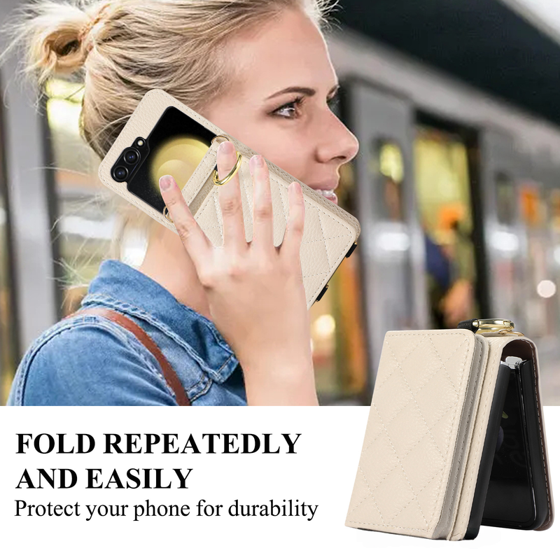 Compatible With Samsung Z Flip6 Foldable Card Slot Mobile Phone Case Z Flip7 5 Small Crossbody Mobile Phone Protective Case_voghion.com