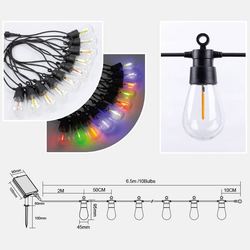 Cordão de luzes LED para acampamento com energia solar - Luzes de fada à prova d'água para áreas externas com 8 modos, branco quente e multicolorido para barraca, jardim e pátio_voghion.com