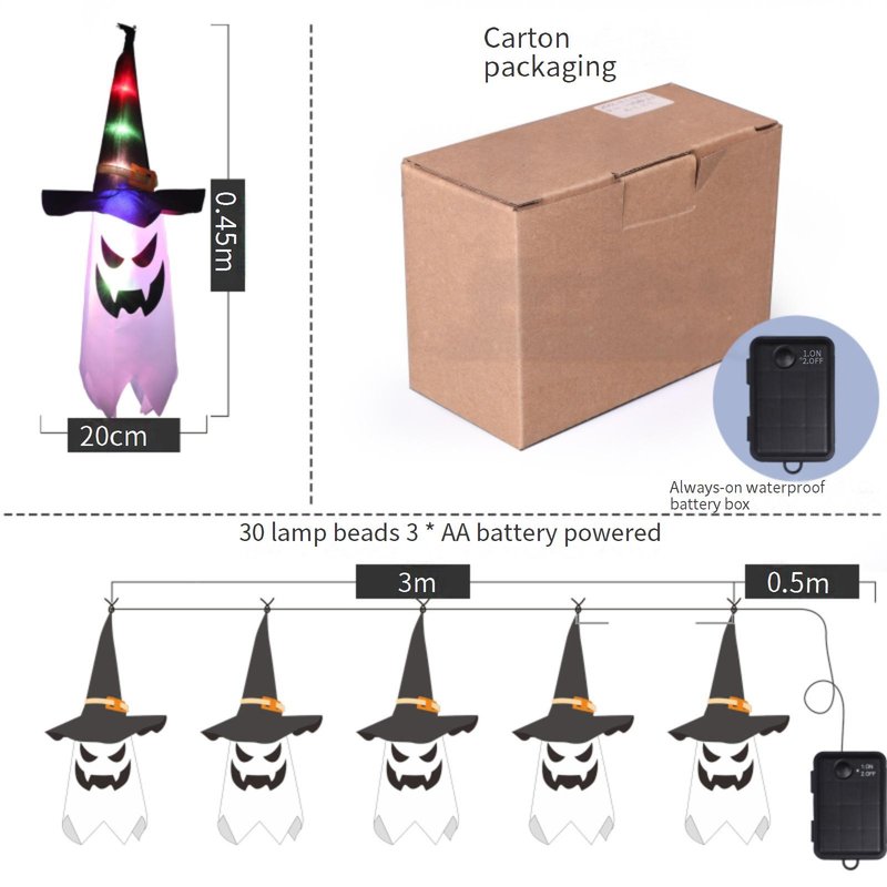 Solar-Powered Halloween Decorations - 5-Piece Witch String Lights For Outdoor, Porch, Fence, Waterproof & Energy-Efficient Spooky Party Decor_voghion.com