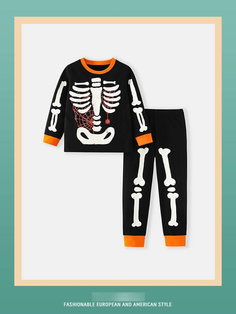 Pijama de Halloween para niños que brilla en la oscuridad: conjunto de dos piezas de manga larga y pantalón para niños y niñas (3-8 años)_voghion.com
