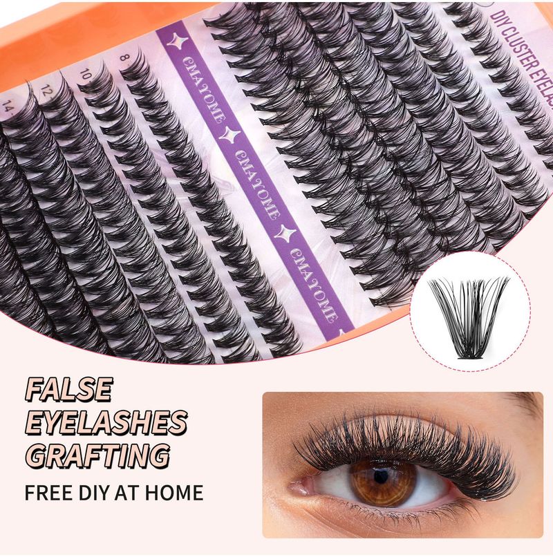 D False Eyelash Extension Set, Single Tufted Bristles, 280 Tufted Thick Makeup, Big Eyes, D-curved And Curled Eyelashes_voghion.com