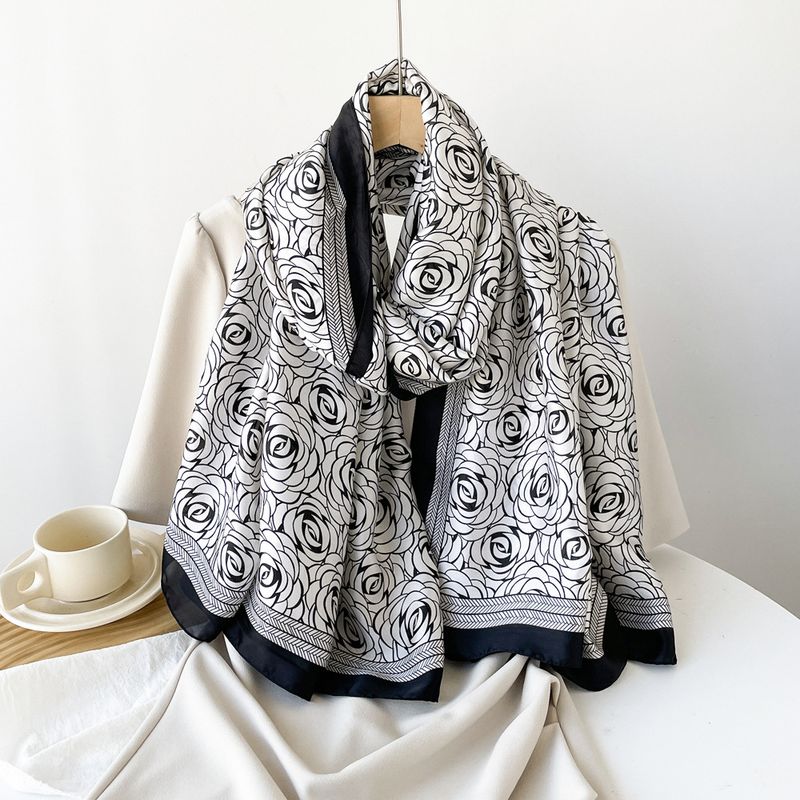 Sciarpa di seta di alta qualità, nuova di zecca, da donna, con stampa di camelia, in raso_voghion.com