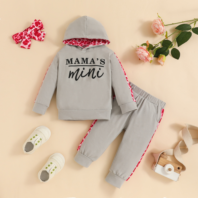 Babytøjz baby hættetrøje med bogstavtryk sweater lomme pullover bukser jakkesæt kvindelig skat todelt sæt_voghion.com