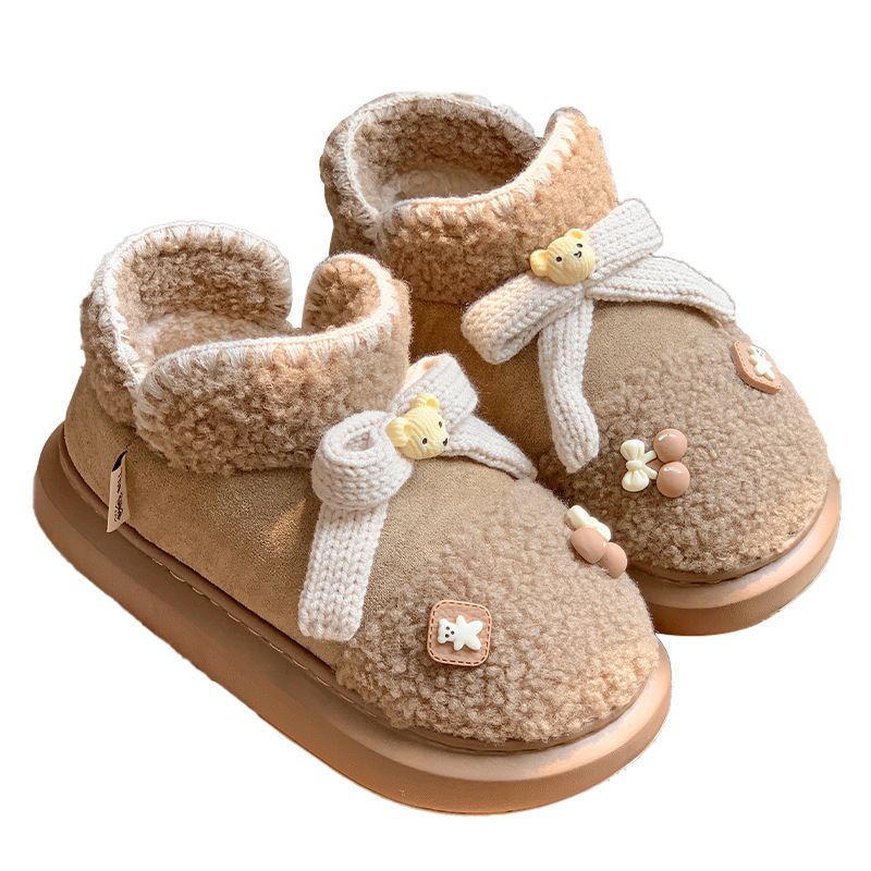 Niedlicher Teddybär, alles inklusive, mit Winterpantoffeln für Damen zu Hause, Baumwollschuhe für drinnen und draußen, dicker High-Top_voghion.com