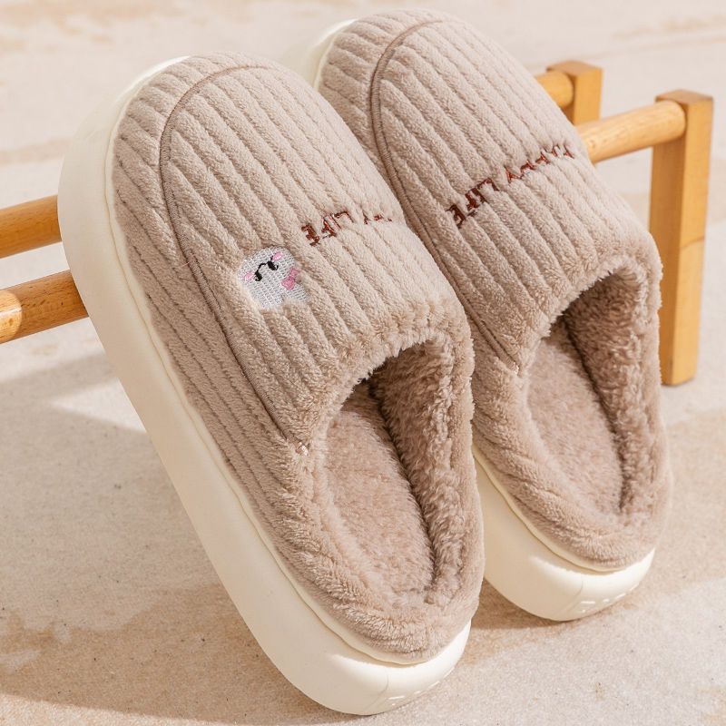 Pantofole invernali in cotone, con suola spessa, calde e comode per uso domestico, con aggiunta di velluto antiscivolo per coppia_voghion.com
