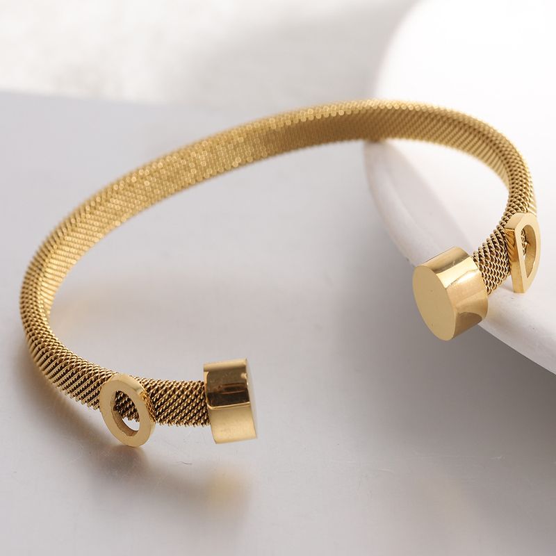 2 STÜCKE Elegante Und Minimalistische Weibliche Edelstahl Draht Kabel Öffnung OD Brief Armband_voghion.com