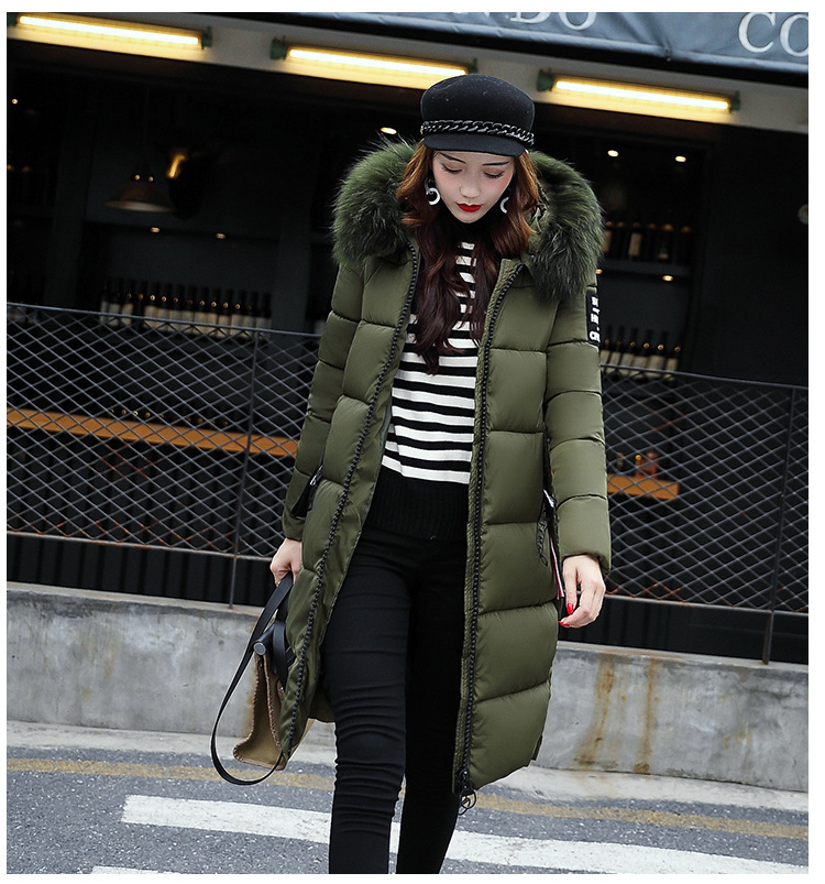Women's Clothing Color Big Hair Collar Long Cotton-Padded Jacket Fashion Slim Cotton-Padded Jacket_voghion.com