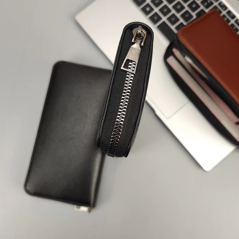 Premium PU Leather Long Zip Wallet For Men – Slim RFID Blocking Billfold With Multiple Card Slots & Phone Pocket, (Black, Dark Brown, Light Brown)_voghion.com