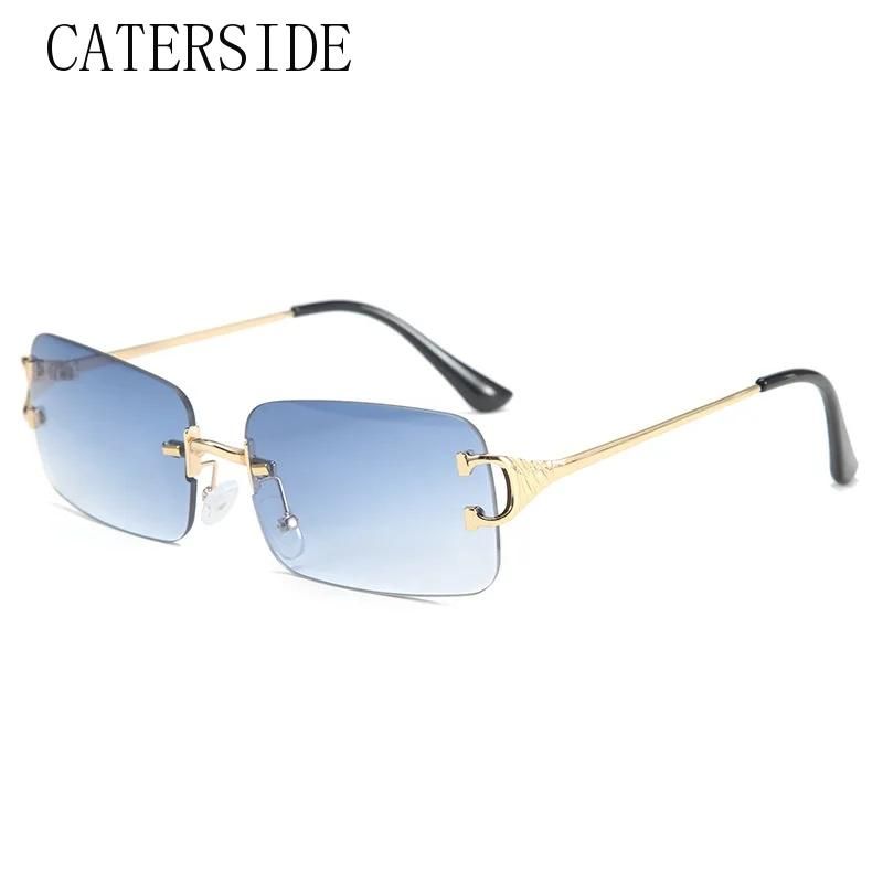 Neuheiten Rechteck Randlose Männer Sonnenbrille Mode Rahmenlose Quadratische Marke Frauen Sonnenbrille Weibliche Gradienten Objektiv UV400 Brillen_voghion.com