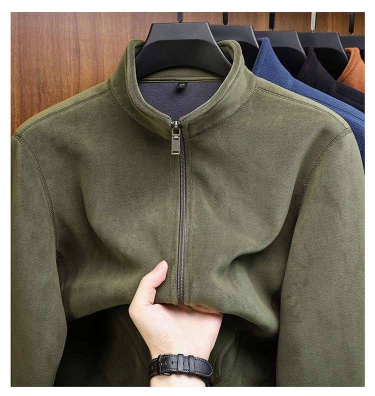 Giacca da uomo autunno inverno in pile, cardigan felpato per uomini di mezza età e giovani, calda e casual, con colletto rialzato_voghion.com