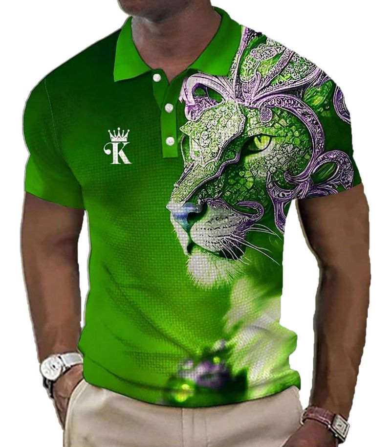 Neues Golf-Poloshirt mit Buchstaben-Aufdruck, einfarbig, 3D-Grafik, drei Knöpfe_voghion.com