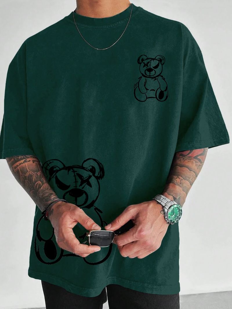 T-shirts d'été à manches courtes pour hommes et femmes, de marque américaine tendance, adaptés à un usage quotidien décontracté, avec une impression d'ours simple._voghion.com